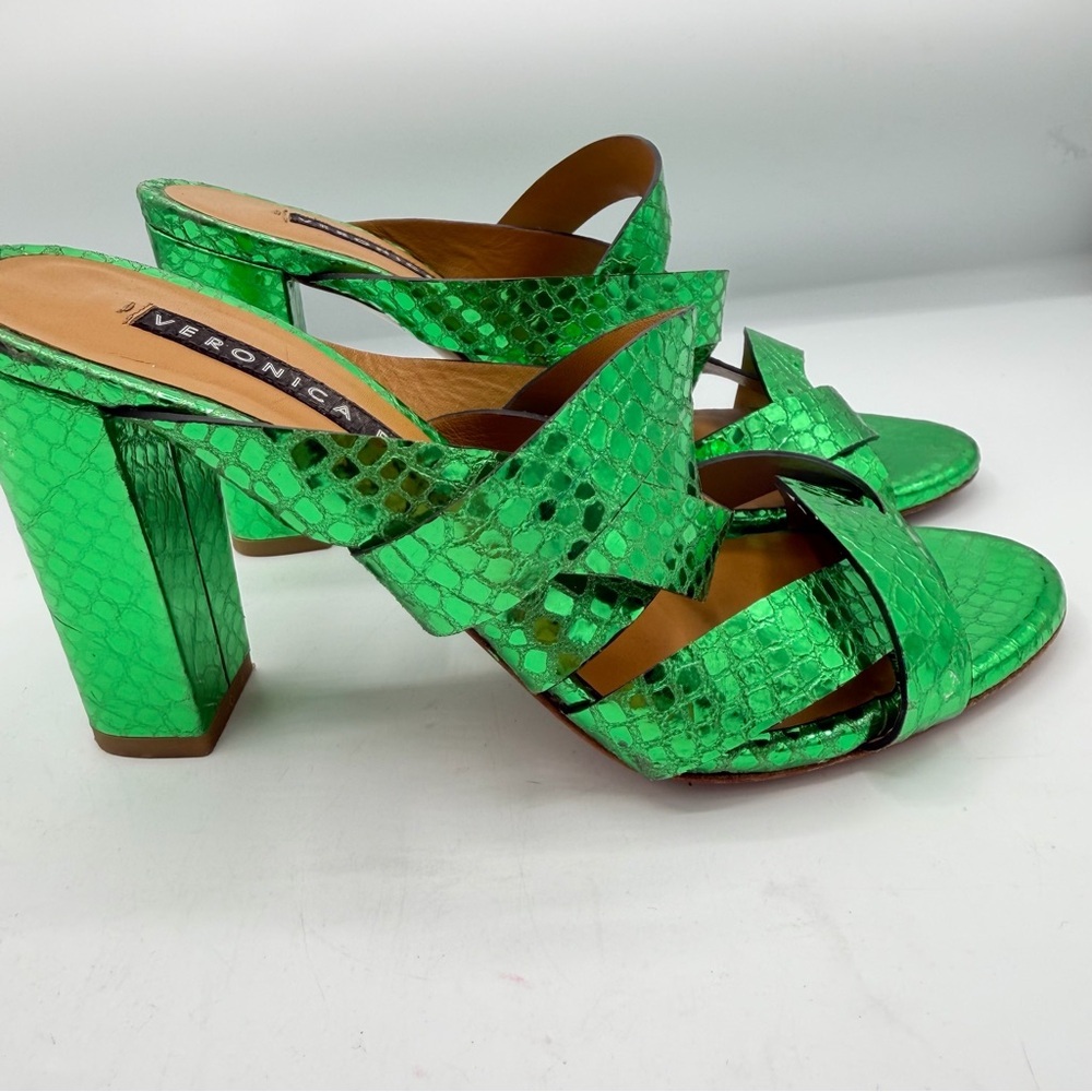 Veronica Beard Emerald Snake Print Mules - Picture 7 of 12